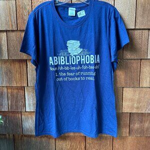 NWT Abibliophobia - Navy Blue/White Funny Reading Bookworm Reader T-Shirt - XL